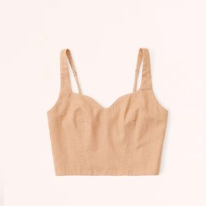 NWT Abercrombie Linen-Blend Notch-Neck Brown set top size XL